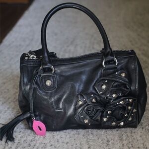 Betsey Johnson Y2K Black Leather Satchel with Studded Floral Design